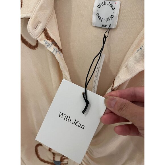 NWT With Jean Dress Andy Textured Button-Down Mini Cream Chalk & Flowers XXS - Picture 6 of 10